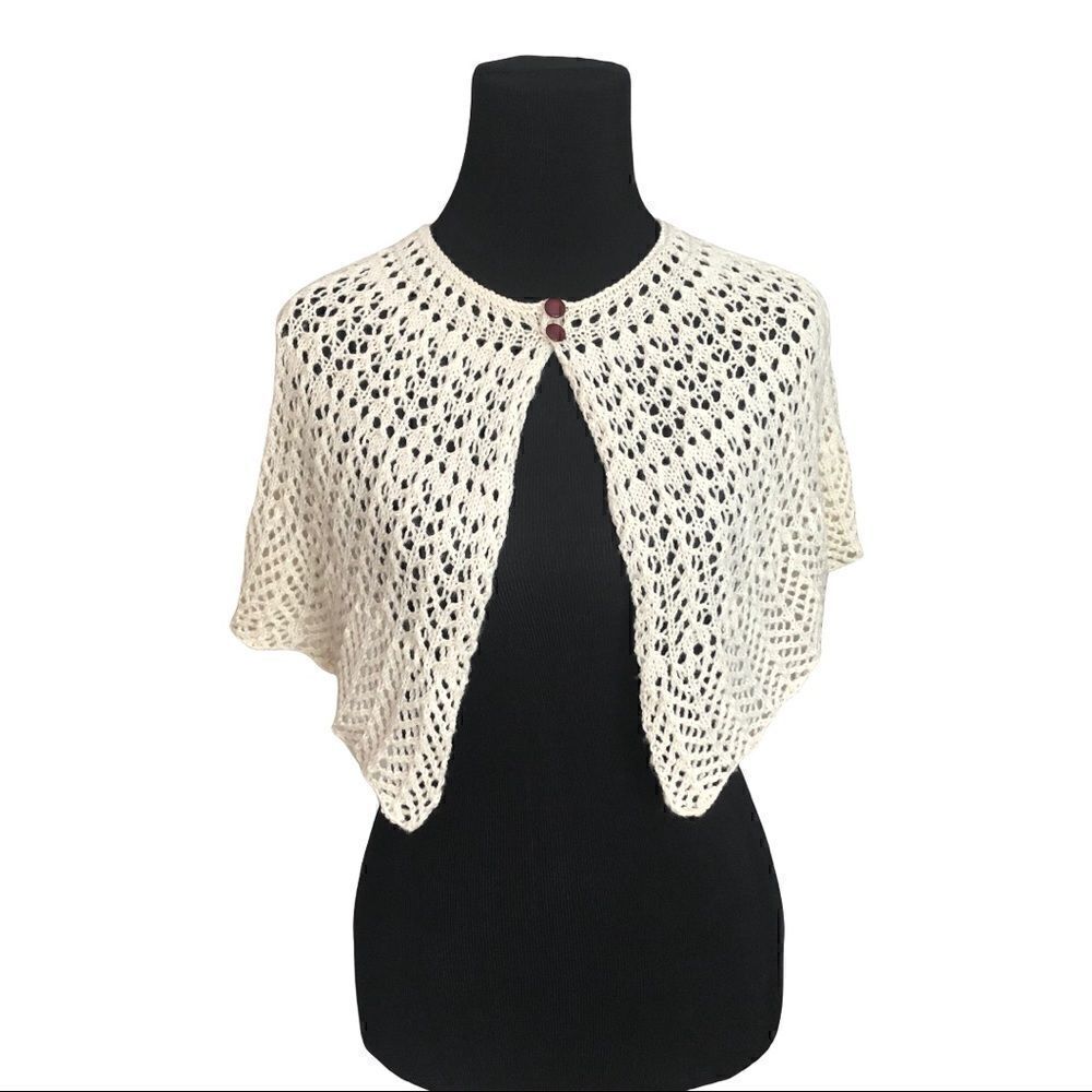 Gorgeous Hand-Knit Shawlette Wrap - Ecru/Cream - Sz Med